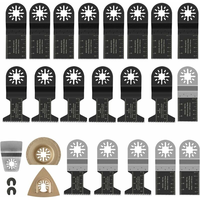 

Kit de accesorios de hojas de sierra multiherramienta de 23 piezas, caja de accesorios de multiherramienta oscilante universal para Multimaster,