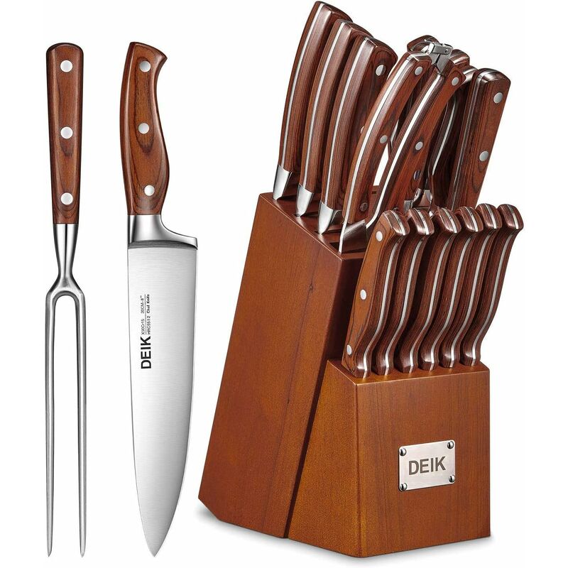 

Knife set, cuchillo de cocina profesional de 16 piezas con mango de madera y acero para afilar - Mvpower
