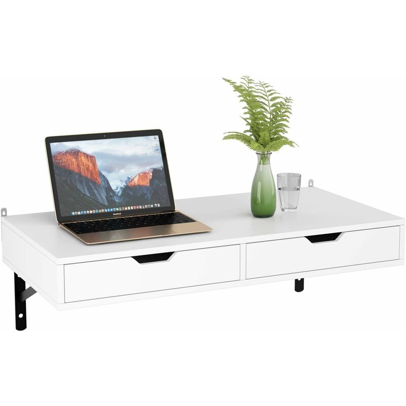 

Mesa de escritorio colgante para computadora de pared con 2 troirs de madera 80 × 40 × 10 cm Blanco - Mvpower