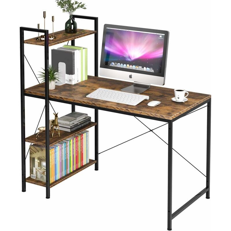 

Mesa de escritorio para computadora con estantes Mesa de escritorio Madera Metal Vintage Negro Diseño industrial 120 x 60 x 120 cm - Mvpower