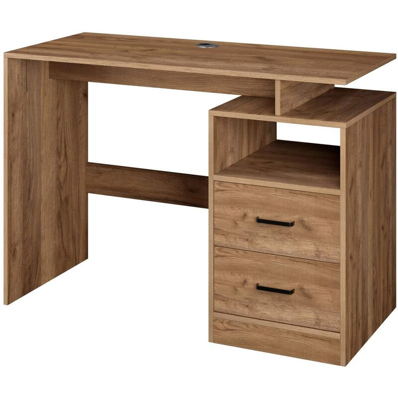 

Mesa de escritorio para computadora Mesa de estudio Mesa de trabajo para sala de estar con 2 cajones 108x48x76.5cm (Madera natural) - Mvpower