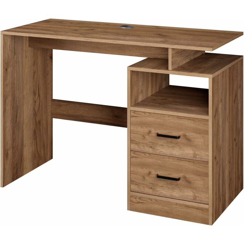 

Mesa de escritorio para computadora Mesa de estudio Mesa de trabajo para sala de estar con 2 cajones 108x48x76.5cm (Madera natural) - Mvpower
