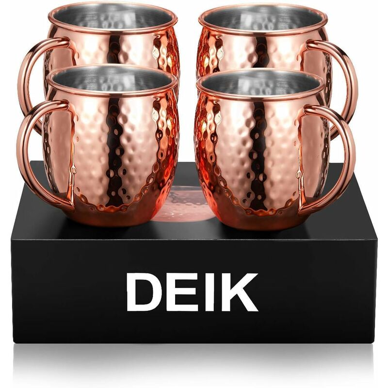 

Moscow Mule Mug, taza de cobre, juego de 4 tazas de cobre martillado, doble pared, sin recubrimiento, hecho a mano puro, 530 ml - Mvpower