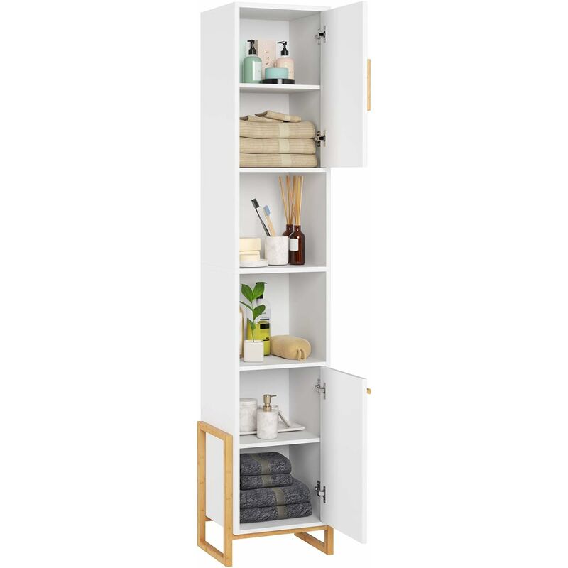 

MVPOWER Mueble de baño en columna con 2 puertas, estantería alta, mueble de almacenamiento blanco para sala de estar, dormitorio, cocina o baño, 32 x