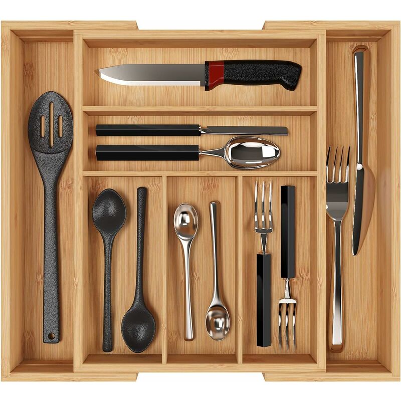 

Organizador de cubiertos Cajón Bandeja de bambú para cubiertos Bandeja organizadora Extensible 30-50cm x 40cm x 6.5cm (H) - Mvpower