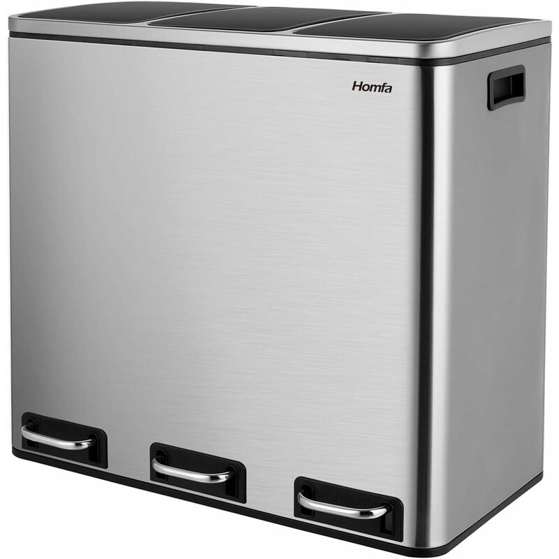 

Papelera con pedal, con 3 cubos interiores, Capacidad 3 x 15L, Papelera de reciclaje, Clasificación de residuos, Resistente a los olores, Acero