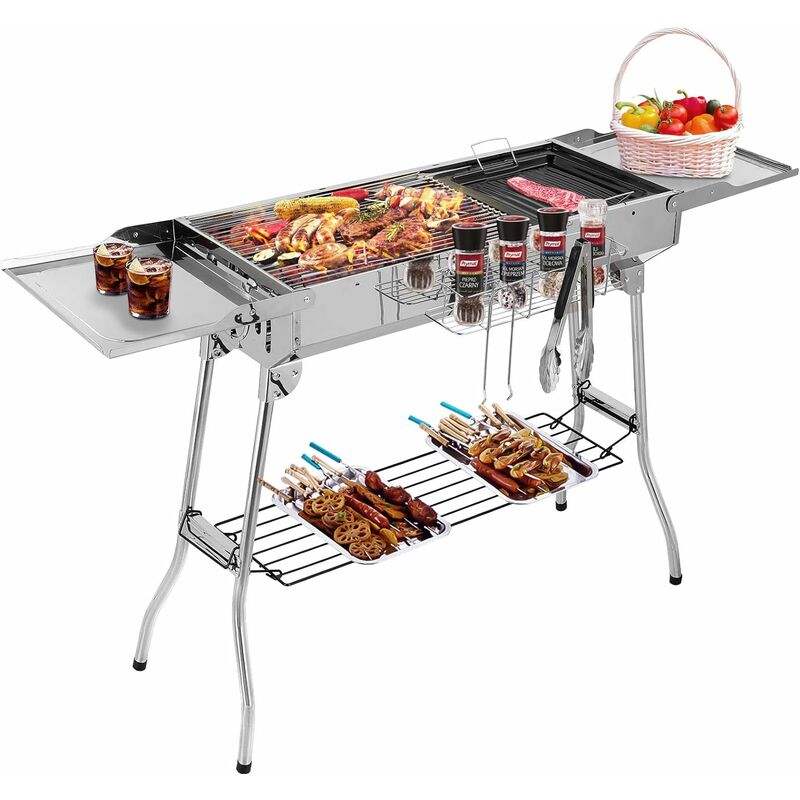 

MVPOWER Parrilla de carbón plegable portátil, barbacoa de mesa con alas plegables dobles, para barbacoas de jardín, camping y picnic, con sartén
