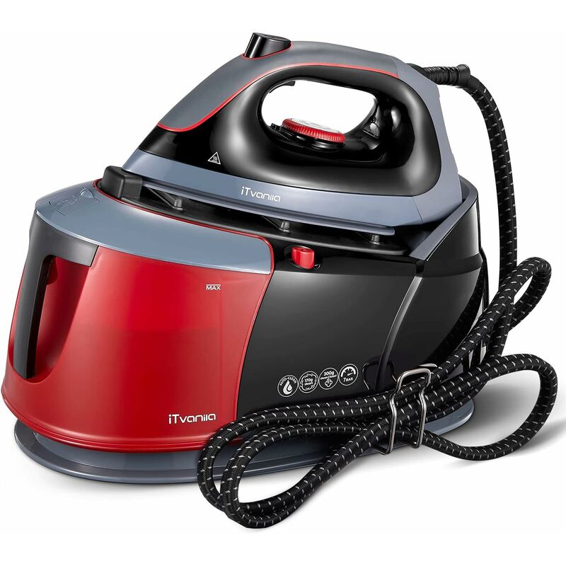 

Plancha con generador de vapor, tanque de agua con suela de cerámica de 1.3L, autolimpieza, calentador doble de 2400 W - Mvpower