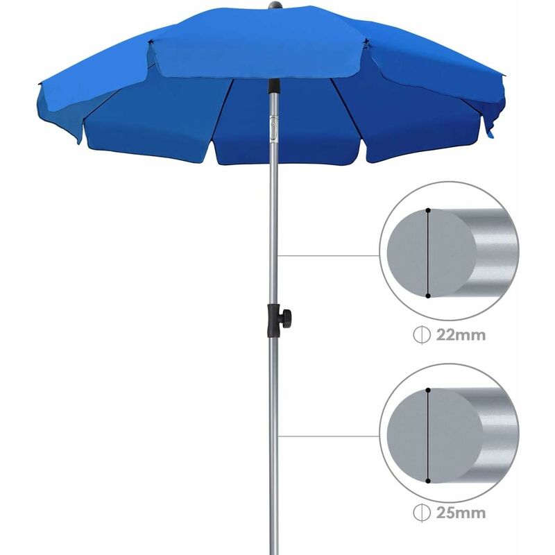 

Sombrilla redonda , 200 x 225 cm, protección UV UPF 50 +, plegable; inclinable (azul) - Mvpower