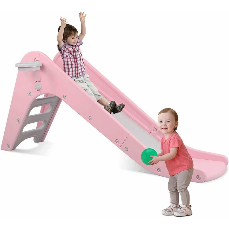 

Toboggan pour Enfants avec Panier de Basket, Toboggan Amusant 2 en 1 Toboggan pour Enfants pour L'intérieur et L'extérieur, Rose(avec Basket)