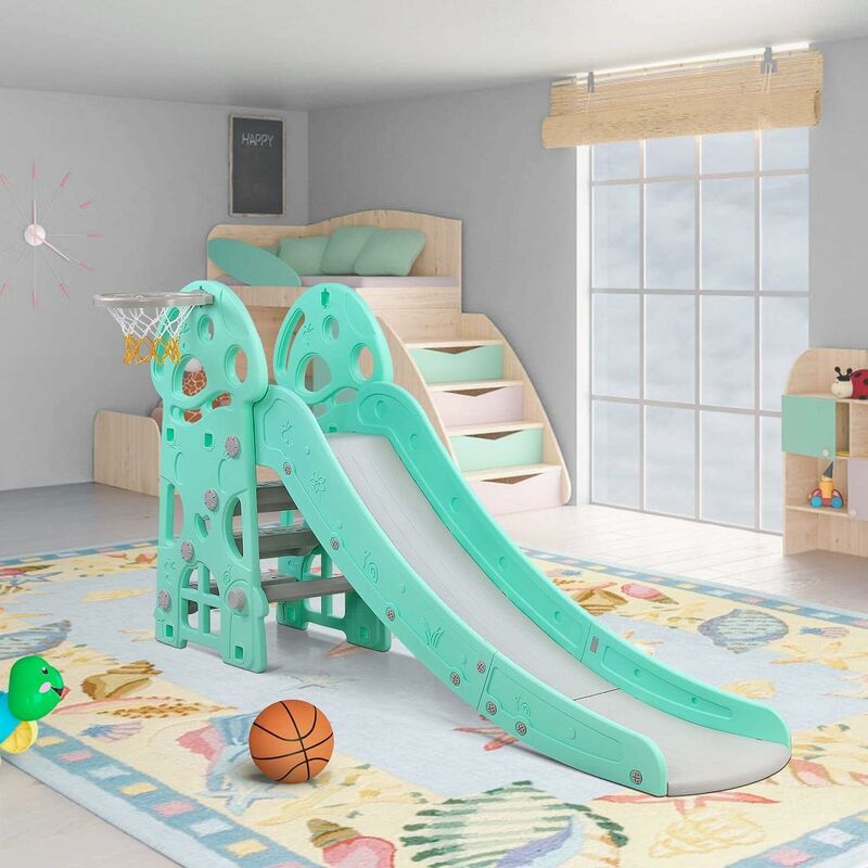 

Tobogán Infantil Jardín, Tobogán para Niños con Canasta de Baloncesto, Multifunción, Estable, Seguro, Grande y Ancho 103 x 75,5 x 195 cm (hasta 25