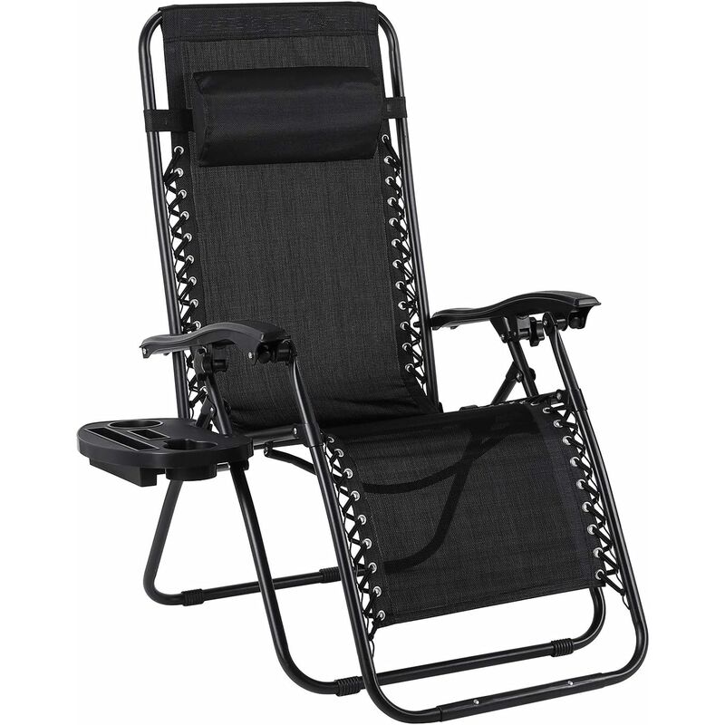 

Tumbona Plegable con Soporte para Bebidas, Mecedoras Jardín para exterior con Almohadilla Ajustable para la Cabeza, Ergonómica, Transpirable (Negro)