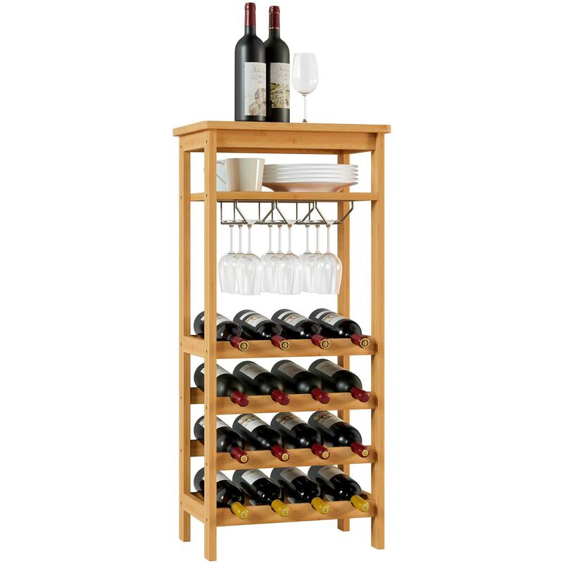 

Wine Rack Wine Rack con soporte para copa de vino Almacenamiento de botellas de bambú para la oficina en casa 47x29x100cm - Mvpower