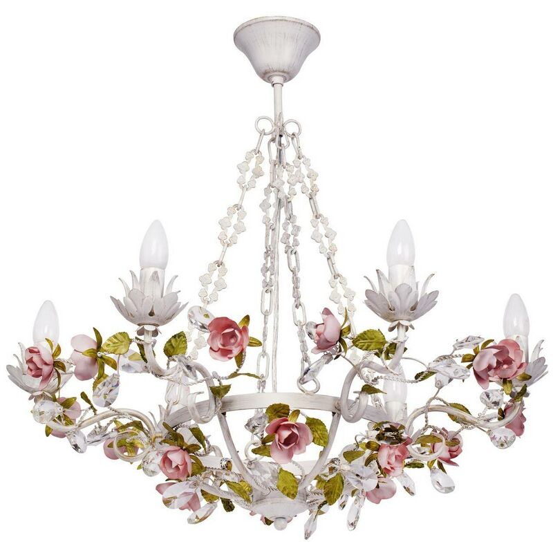 Glasberg Lighting - Glasberg - 6 Light Floral Flower Kronleuchter Pink, Weiß, E14