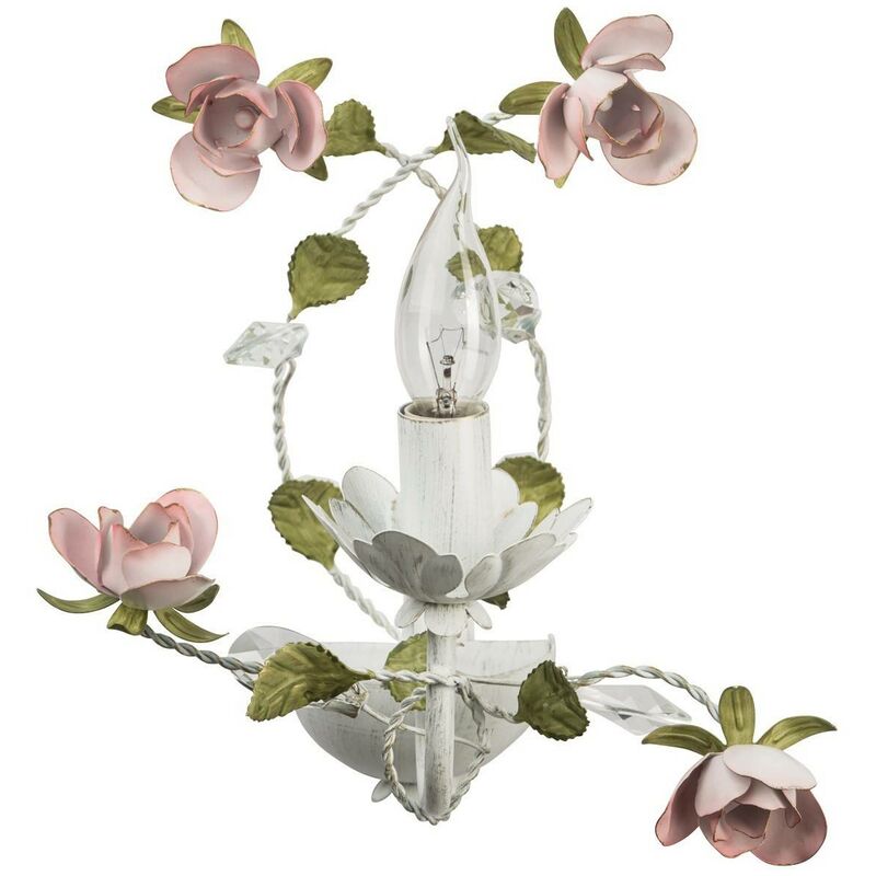 Glasberg Lighting - Glasberg - 1 Light Floral Flower Candle Wandleuchte Weiß, Gold und Pink, E14