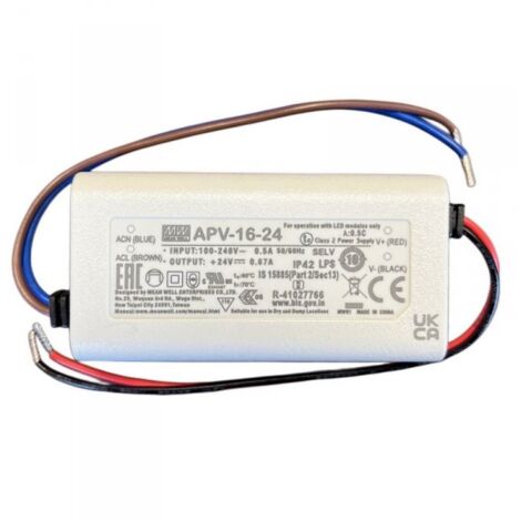 MW MEAN WELL APV-16-24 Alimentatore 16W 24V 0,67A IP30 Input 220V e 110V