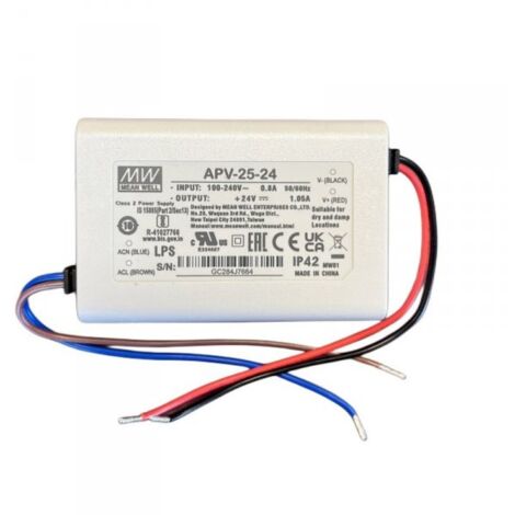 MW MEAN WELL APV-25-24 Alimentatore 25W 24V 1,05A IP30 Input 220V e 110V
