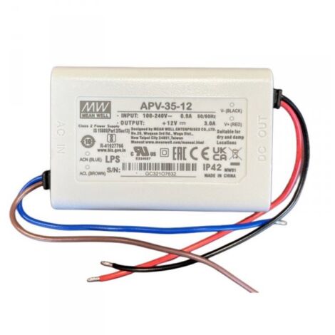 MW MEAN WELL APV-35-12 Alimentatore 35W 12V 3A IP30 Input 220V e 110V