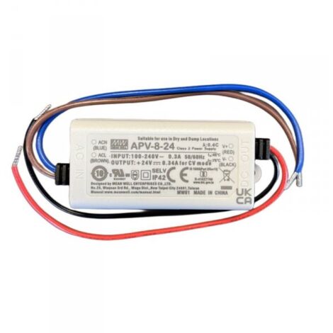 MW MEAN WELL APV-8-24 Alimentatore 8W 24V 0,34A IP30 Input 220V e 110V