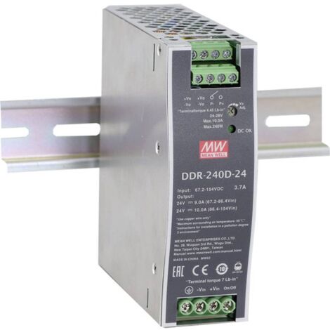 MW Mean Well DDR-240C-48 Convertisseur CC/CC pour rail (DIN) 48 V/DC 5 A 240 W Nbr. de sorties:1 x Contenu 1 pc(s) Q921452
