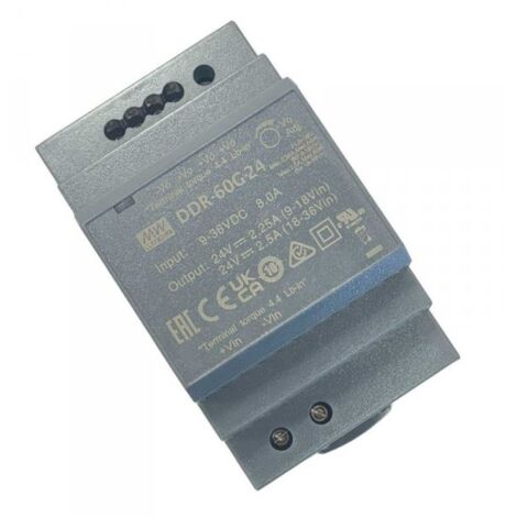 MW MEAN WELL DDR-60G-24 Convertitore tipo DC-DC per Guida DIN Input 9-36V Output 24V 2,5A 60W