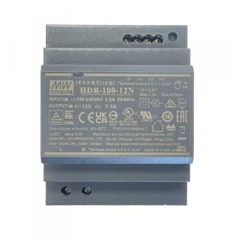 MW MEAN WELL HDR-100-12N Alimentatore Guida DIN 100W 12V 7,5A Input 220V e 110V