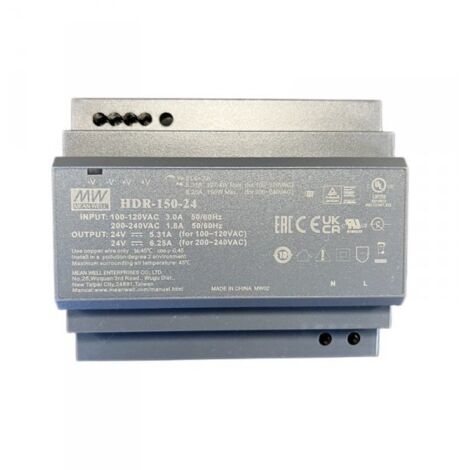 MW MEAN WELL HDR-150-24 Alimentatore Guida DIN 150W 24V 6,25A Input 220V e 110V