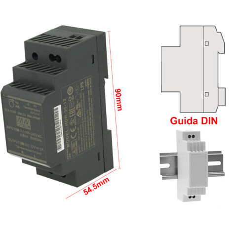 MW MEAN WELL HDR-30-12 Trasformatore Rotaia Industriale 12V 24W 2A Barra Guida DIN Rail Power Supply Universale