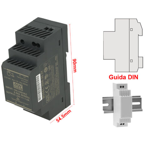 MW MEAN WELL HDR-30-24 Trasformatore Rotaia Industriale 24V 36W 1,5A Barra Guida DIN Rail Power Supply Universale