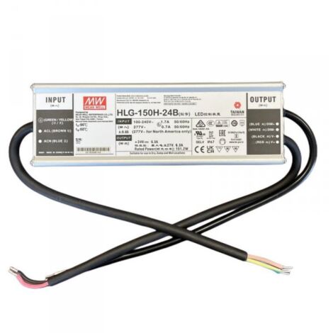 MW MEAN WELL HLG-150H-24B Alimentatore IP67 150W 24V 6,3A Dimmerabile 1-10V PWM Input 220V e 110V