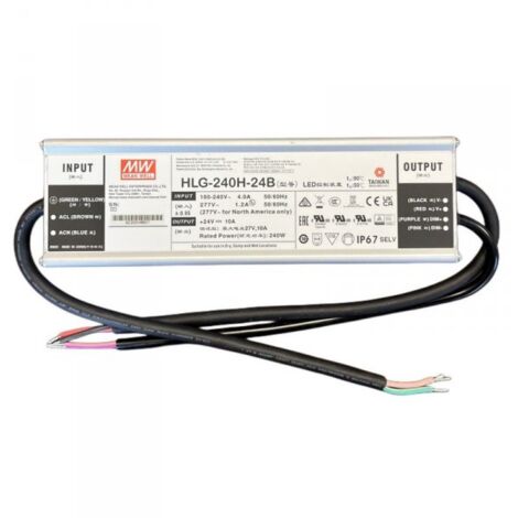 MW MEAN WELL HLG-240H-24B Alimentatore IP67 240W 24V 10A Dimmerabile 1-10V PWM Input 220V e 110V