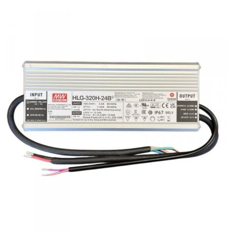 MW MEAN WELL HLG-320H-24B Alimentatore IP67 320W 24V 13,34A Dimmerabile 1-10V PWM Input 220V e 110V