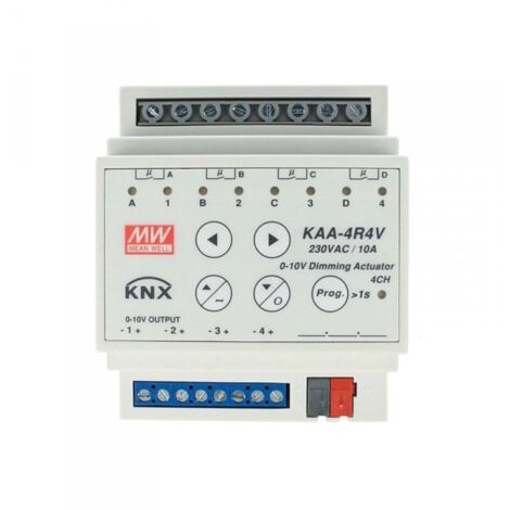 MW MEAN WELL KAA-4R4V-10 Attuatore KNX Led Dimmer 0-10V 4 Canali 10A Konnex Per Guida DIN Binario