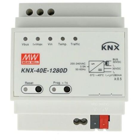MW MEAN WELL KNX-40E-1280D Alimentatore KNX Con Funzione Diagnosi 30V 1280 mA 38,4W Konnex Per Guida DIN Binario