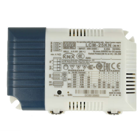 MW MEAN WELL LCM-25KN Led Driver CC 25W Dimmerabile KNX Konnex e Pulsante NO Corrente Costante Selezionabile 350/500/600/700/900/1050mA