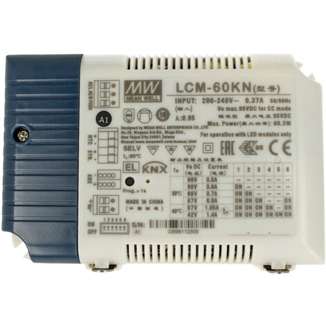 MW MEAN WELL LCM-60KN Led Driver CC 60W Dimmerabile KNX Konnex e Pulsante NO Corrente Costante Selezionabile 500/600/700/900/1050/1400mA