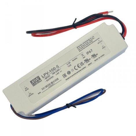 MW MEAN WELL LPV-100-5 Alimentatore Trasformatore CV Impermeabile IP67 5V 60W 12A Input 220V e 110V