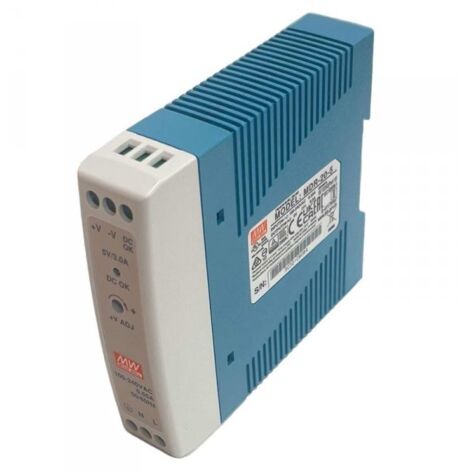 MW MEAN WELL MDR-20-5 Alimentatore Guida DIN 20W 5V 3A Input 220V e 110V Barra Guida DIN Rail Power Supply