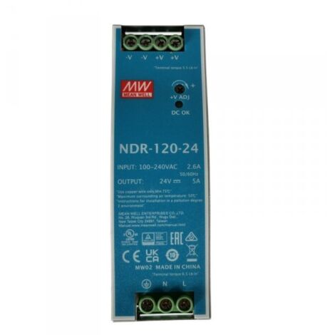 MW MEAN WELL NDR-120-24 Trasformatore Rotaia Industriale 24V 120W 5A Barra Guida DIN Rail Power Supply Input 220V 110V