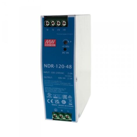 MW MEAN WELL NDR-120-48 Trasformatore Rotaia Industriale 48V 120W 2,5A Barra Guida DIN Rail Power Supply Input 220V 110V