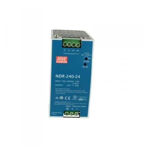 MW MEAN WELL NDR-240-24 Trasformatore Rotaia Industriale 24V 240W 10A Barra Guida DIN Rail Power Supply Input 220V 110V