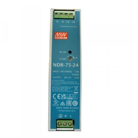 MW MEAN WELL NDR-75-24 Trasformatore Rotaia Industriale 24V 75W 3,2A Barra Guida DIN Rail Power Supply Input 220V 110V