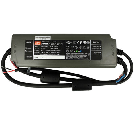 MW MEAN WELL PWM-120-12KN Trasformatore CV 12V 10A 120W Dimmerabile KNX Konnex IP67