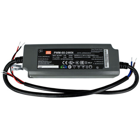 MW MEAN WELL PWM-60-24KN Trasformatore CV 24V 2,5A 60W Dimmerabile KNX Konnex IP67