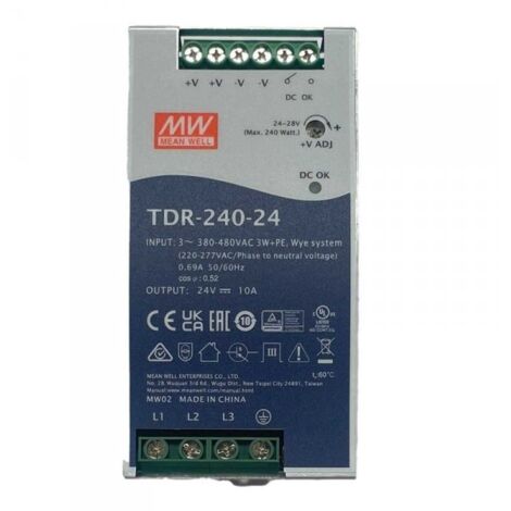 MW MEAN WELL TDR-240-24 Alimentatore DIN RAIL 240W 24V 10A Input 380V Trifase Per Uso Industriale