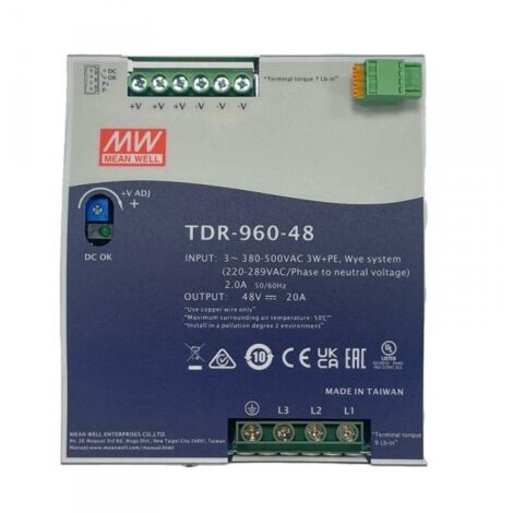 MW MEAN WELL TDR-960-48 Alimentatore DIN RAIL 960W 48V 20A Input 380V Trifase Per Uso Industriale