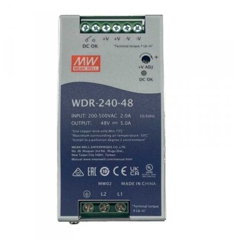 MW MEAN WELL WDR-240-48 Alimentatore Slim DIN Rail 240W 48V 5A Input 180-550V