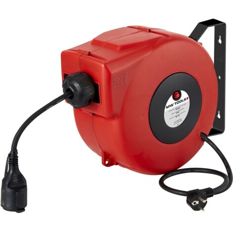 Mw Tools – Enrouleur électrique 8 m 3G 2,5 mm² 230V – Câble caoutchouc HN07RN-F étanche – Support mural orientable – HAE32508N