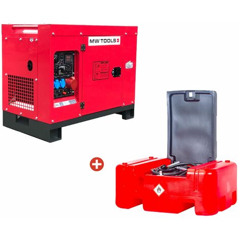 Mw Tools – Groupe électrogène diesel 10kW – Station de ravitaillement 210L avec pompe 12V – Démarrage électrique – DG100EPACK1