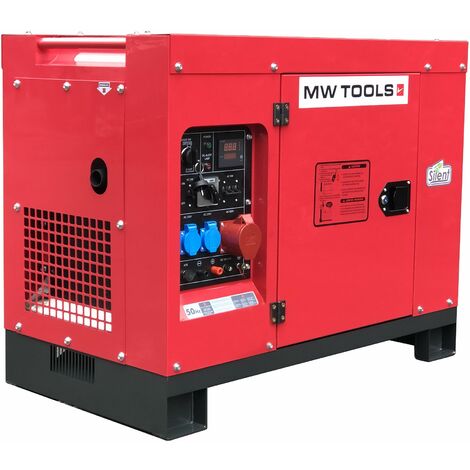 Mw Tools – Groupe électrogène insonorisé diesel 8kW 230V – 10kW 400V – Démarrage électrique – 8h autonomie – DG100E
